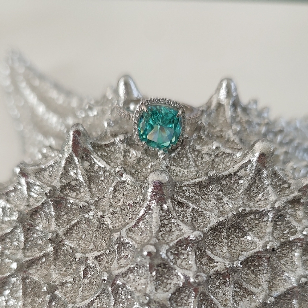 Teal Blue/Green Paraiba Gemstone Rings With Halo S925 - Picture 3 of 3